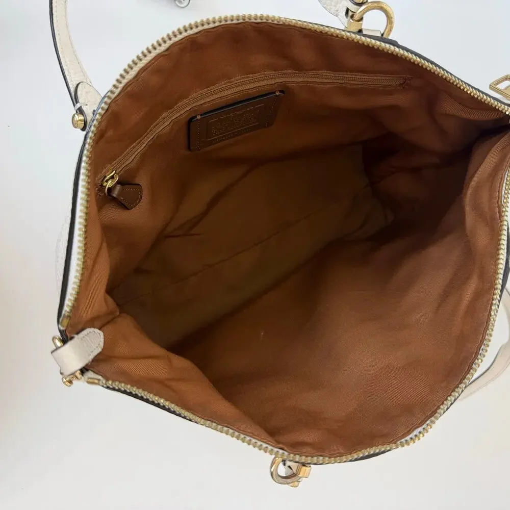 Coach Prairie Satchel Shoulder Crossbody Bag Polished Pebble Leather Chalk 79997